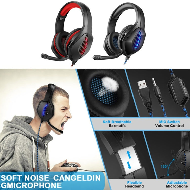 J1 PC Computer E-sports Gaming RGB Light Stereo Wired Headset with Microphone