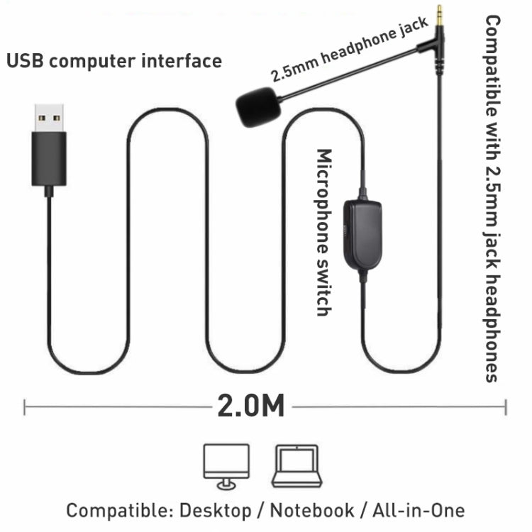 ZS0140 Headphone Audio USB Cable with Mic for BOSE QC35II QC45 (Black)