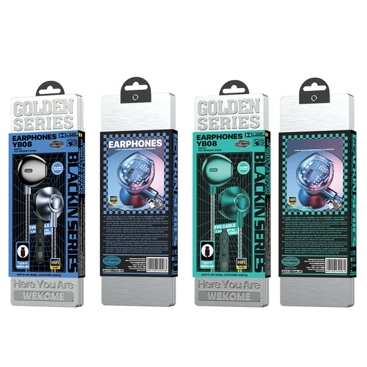 WK YB08 Black Gold Series USB-C/Type-C Music Call Wired Earphones, Length: 1.2m