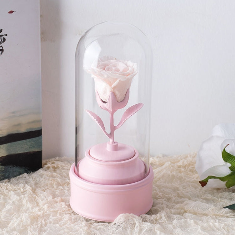 Creative Single Rose Eternal Flower Glass Cover Night Light Gift Box, Music Box Version