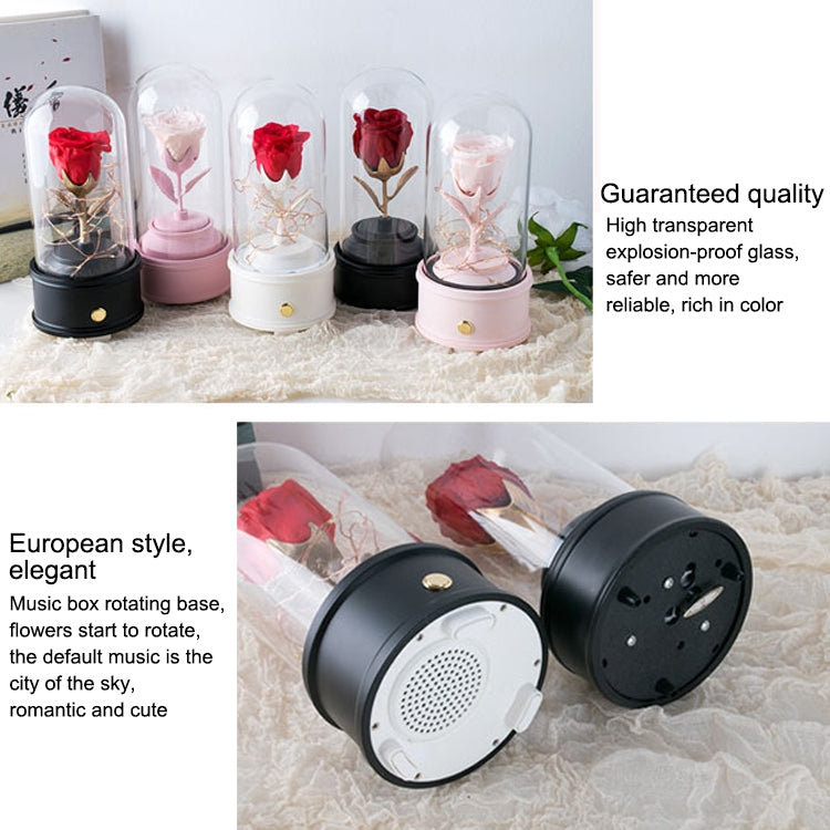Creative Single Rose Eternal Flower Glass Cover Night Light Gift Box, Music Box Version