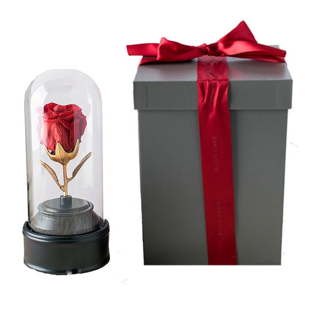 Creative Single Rose Eternal Flower Glass Cover Night Light Gift Box, Bluetooth Version(Black)