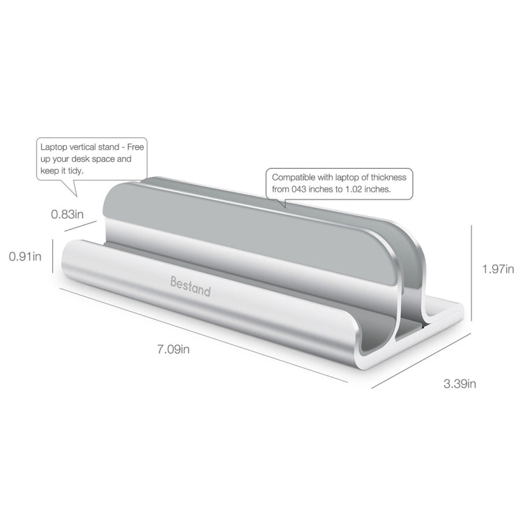 Bestand Aluminum Alloy Adjustable Laptop Vertical Stand Double Slots Cooling Holder (Silver)