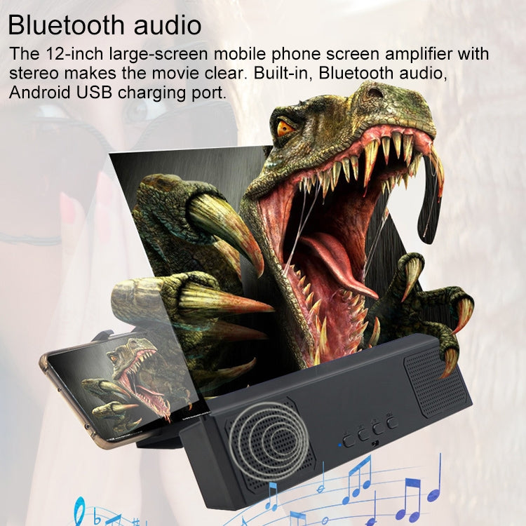 L2 12.0 Inch Universal Foldable Mobile Phone Screen Magnifier with Bluetooth Speaker, without Lazy Bracket, Size: 18.5x16.5x2cm(Black)