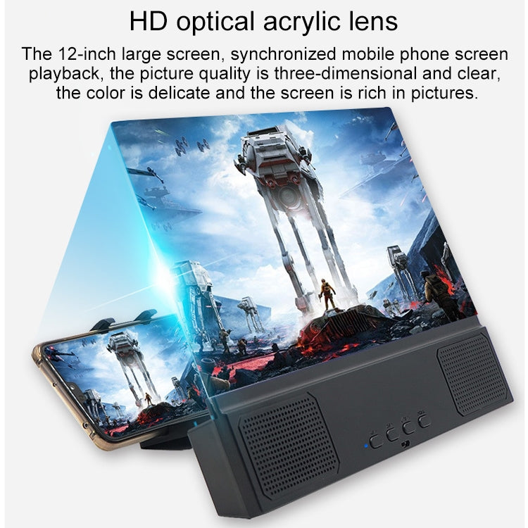 L2 12.0 Inch Universal Foldable Mobile Phone Screen Magnifier with Bluetooth Speaker, without Lazy Bracket, Size: 18.5x16.5x2cm(Black)