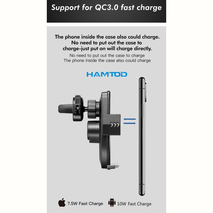 HAMTOD M20 10W Air Outlet 360 Degree Rotation QI Intelligent Sensor Car Wireless Charging Holder(Blue)