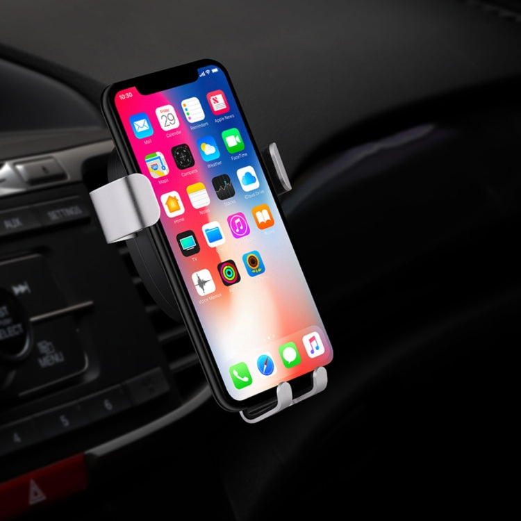 YAOMAISI 5V 1.5A Aluminum Alloy + ABS Gravity Holder Clamp Car Air Outlet Vent Fast Wireless Charger, For iPhone, Galaxy, Sony, Lenovo, HTC, Huawei, and other Smartphones