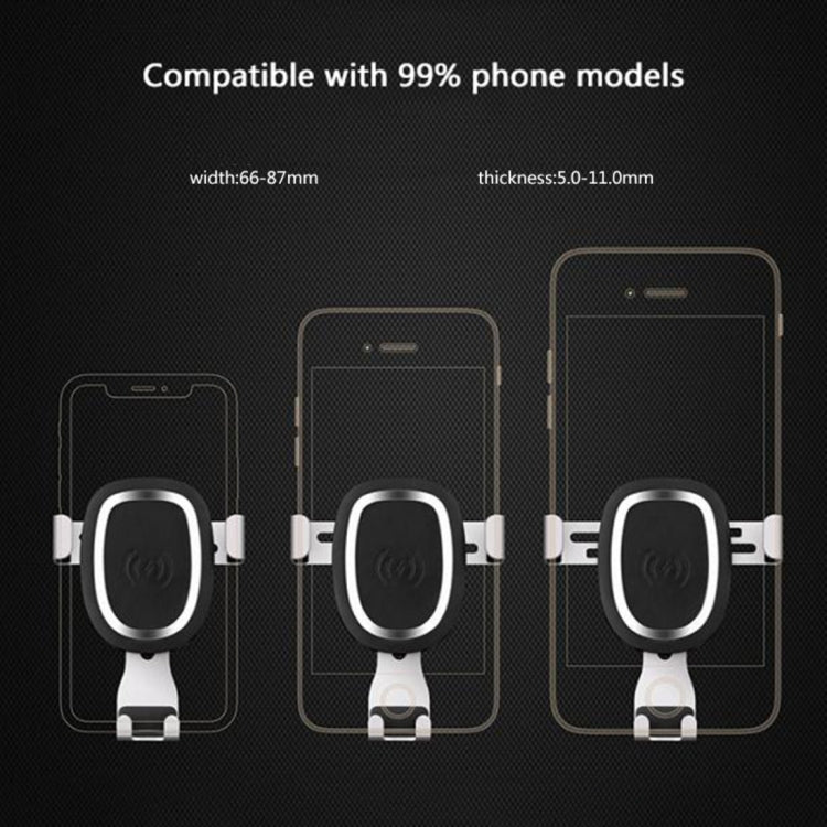 YAOMAISI 5V 1.5A Aluminum Alloy + ABS Gravity Holder Clamp Car Air Outlet Vent Fast Wireless Charger, For iPhone, Galaxy, Sony, Lenovo, HTC, Huawei, and other Smartphones