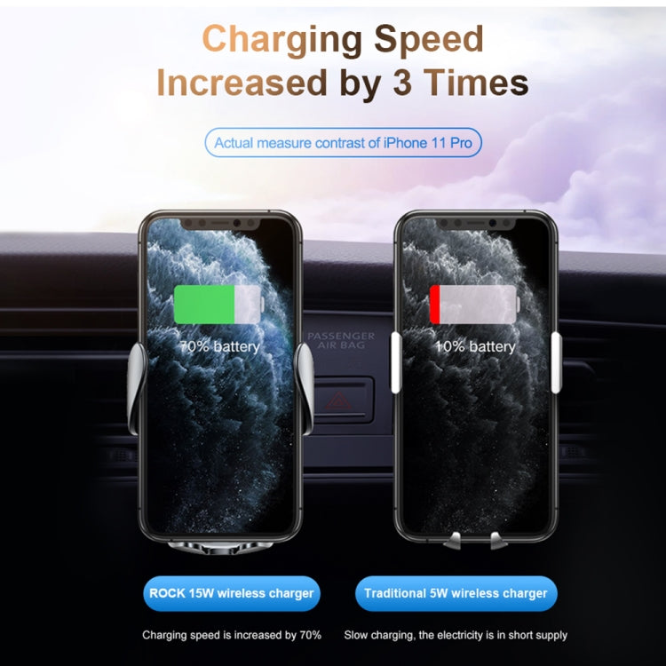 ROCK W28 15W QI Induction Wireless Charging Car Air Outlet Bracket for 4.7-6.5 inch Mobile Phones(Tarnish)