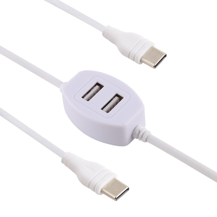 2.4A USB Male to USB-C / Type-C Male Interface Fast Charge Data Cable with 2 USB Female Interface, Length: 1.2m(White)
