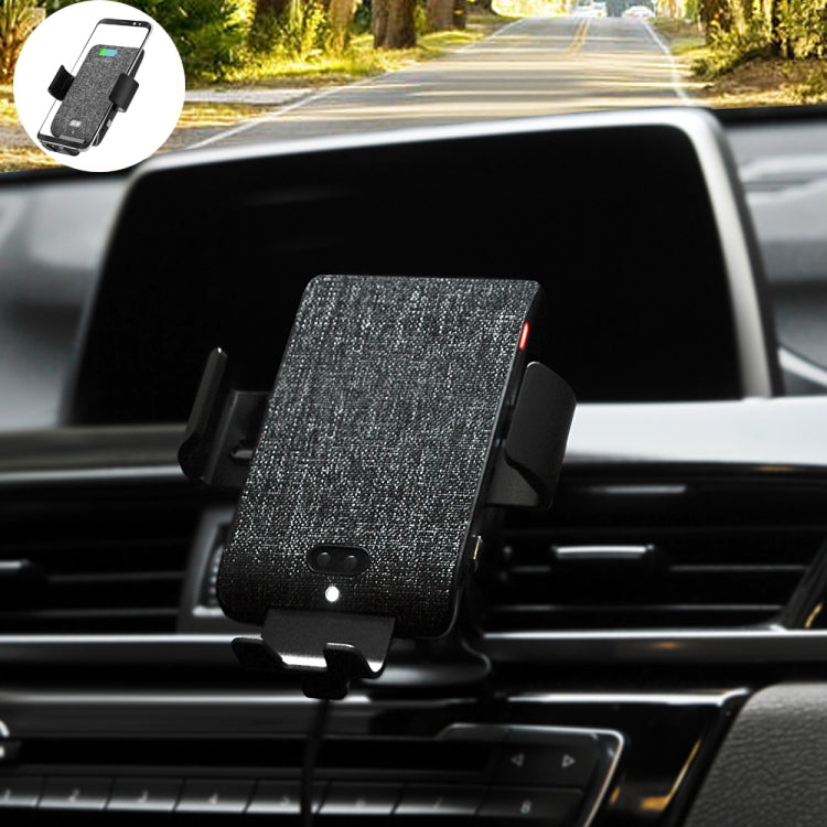 C13 10W Cloth Texture Car Wireless Charger for iPhone XR / XS Max / Galaxy S9+ / S9 / Huawei Mate 20 Pro and Other Qi-compatible Phone, Support Voice Control(Black)
