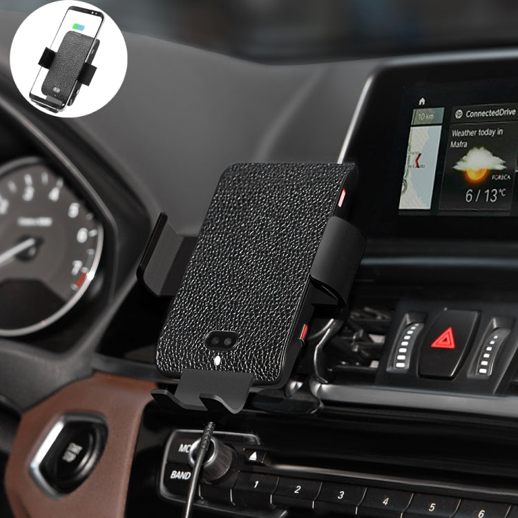 C13 10W Leather Texture Car Wireless Charger for iPhone XR / XS Max / Galaxy S9+ / S9 / Huawei Mate 20 Pro and Other Qi-compatible Phone, Support Voice Control(Black)