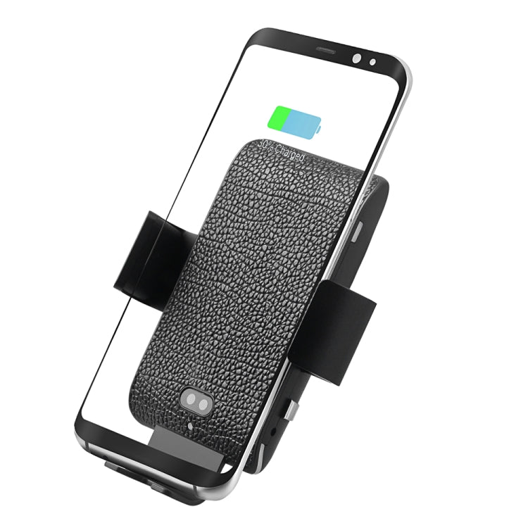 C13 10W Leather Texture Car Wireless Charger for iPhone XR / XS Max / Galaxy S9+ / S9 / Huawei Mate 20 Pro and Other Qi-compatible Phone, Support Voice Control(Black)