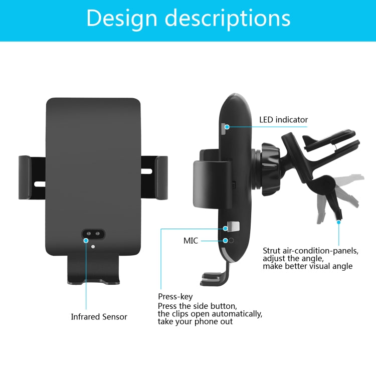 C13 10W Car Wireless Charger for iPhone XR / XS Max / Galaxy S9+ / S9 / Huawei Mate 20 Pro and Other Qi-compatible Phone, Support Voice Control(Black)