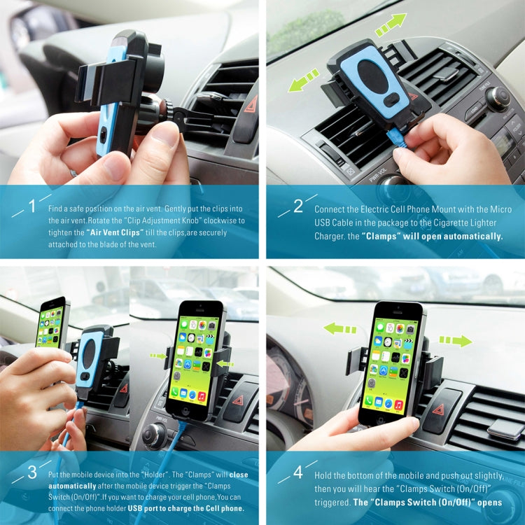 Car Air Outlet Mount DC 5V 2A USB Ports Adjustable Angle Knob Bracket Phone Holder, For iPhone, Samsung, LG, HTC, Huawei and other 2.3-3.5 inch Smartphones