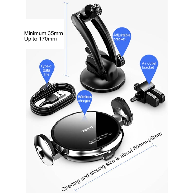 TOTUDESIGN CACW-037 Stellar Series Wireless Charger Car Holder, For iPhone, Galaxy, Sony, Lenovo, HTC, Huawei and other 4.0-6.5 inch Smartphones(Black)