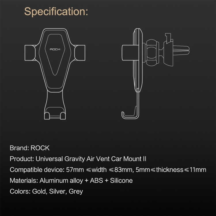 ROCK Gravity Air Vent Car Phone Holder Mount, For iPhone, Galaxy, Sony, Lenovo, HTC, Huawei, and other Smartphones(Grey)