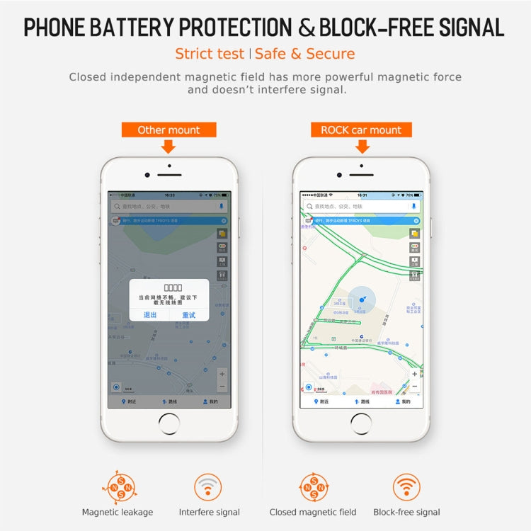 ROCK 360 Degree Rotation Universal Car Air Vent Mount Magnetic Phone Holder Stand, For iPhone, Galaxy, Huawei, Xiaomi, Lenovo, Sony, LG, HTC and Other Smartphones(Black)