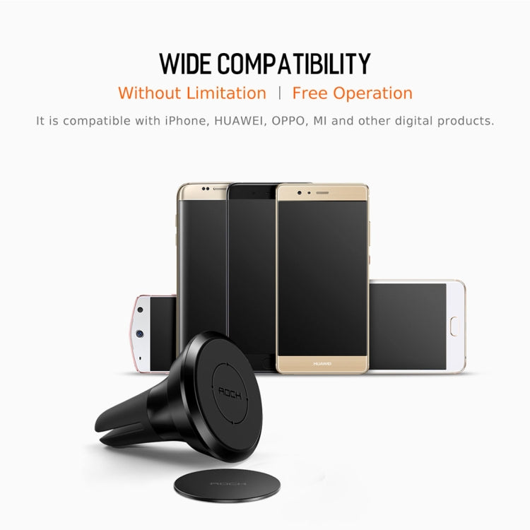 ROCK 360 Degree Rotation Universal Car Air Vent Mount Magnetic Phone Holder Stand, For iPhone, Galaxy, Huawei, Xiaomi, Lenovo, Sony, LG, HTC and Other Smartphones(Black)