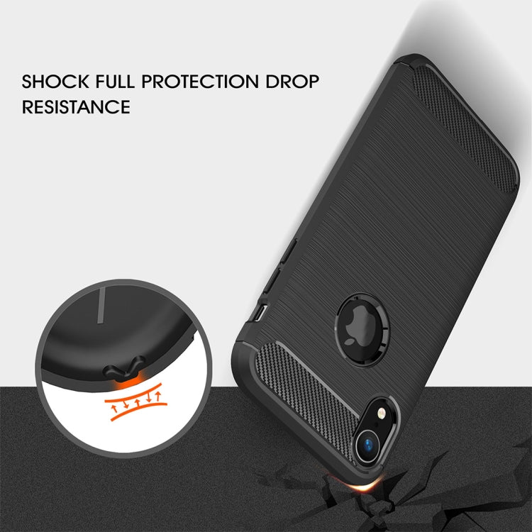For iPhone XR Brushed Texture Carbon Fiber Shockproof TPU Protective Back Case