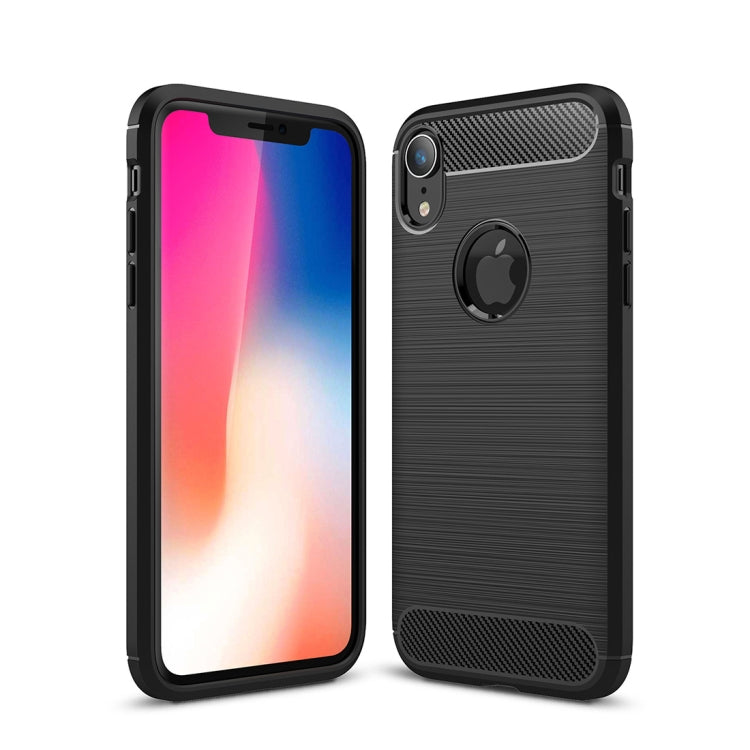 For iPhone XR Brushed Texture Carbon Fiber Shockproof TPU Protective Back Case