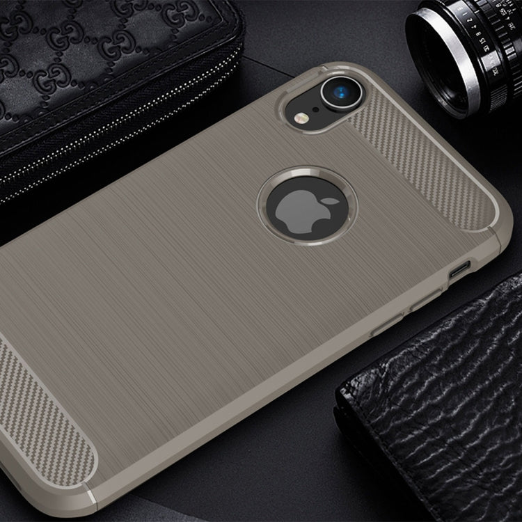 For iPhone XR Brushed Texture Carbon Fiber Shockproof TPU Protective Back Case