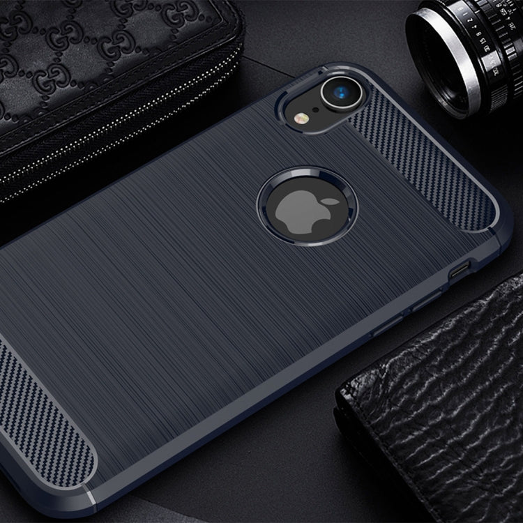 For iPhone XR Brushed Texture Carbon Fiber Shockproof TPU Protective Back Case