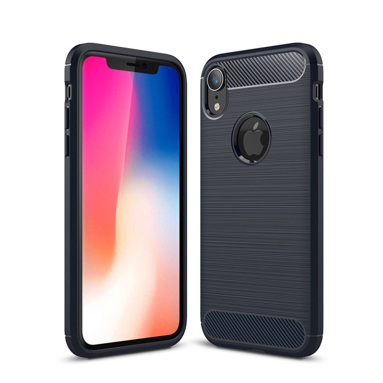 For iPhone XR Brushed Texture Carbon Fiber Shockproof TPU Protective Back Case