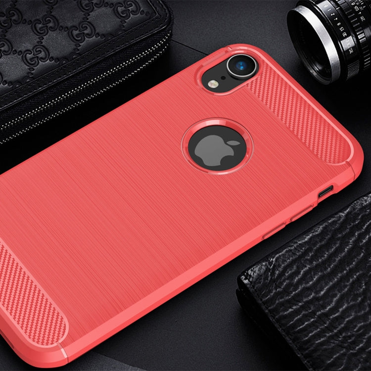 For iPhone XR Brushed Texture Carbon Fiber Shockproof TPU Protective Back Case
