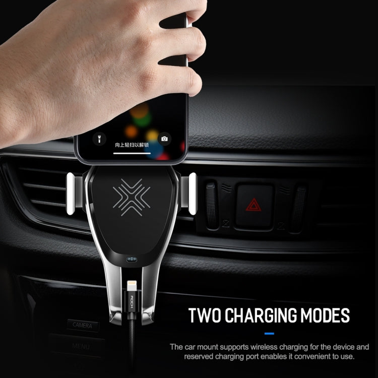 ROCK Infrared Sensing Auto Lock Qi Standard Wireless Charging Air Vent Car Mount, For iPhone, Galaxy, Sony, Lenovo, HTC, Huawei and other 4.7-6.3 inch Smartphones(Silver)