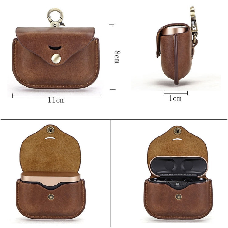 CF1107 For Sony WF-1000XM3 Crazy Horse Texture Clamshell Earphone Protective Leather Case with Hook