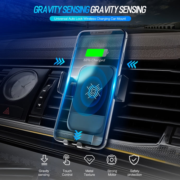 ROCK SPACE Gravity Sensing Auto Lock Wireless Charging Car Mount, For iPhone, Galaxy, Huawei, Xiaomi, Google, LG, HTC and other QI Standard 4.7- 6.3 inch Smart Phones
