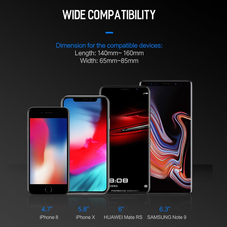 ROCK SPACE Gravity Sensing Auto Lock Wireless Charging Car Mount, For iPhone, Galaxy, Huawei, Xiaomi, Google, LG, HTC and other QI Standard 4.7- 6.3 inch Smart Phones