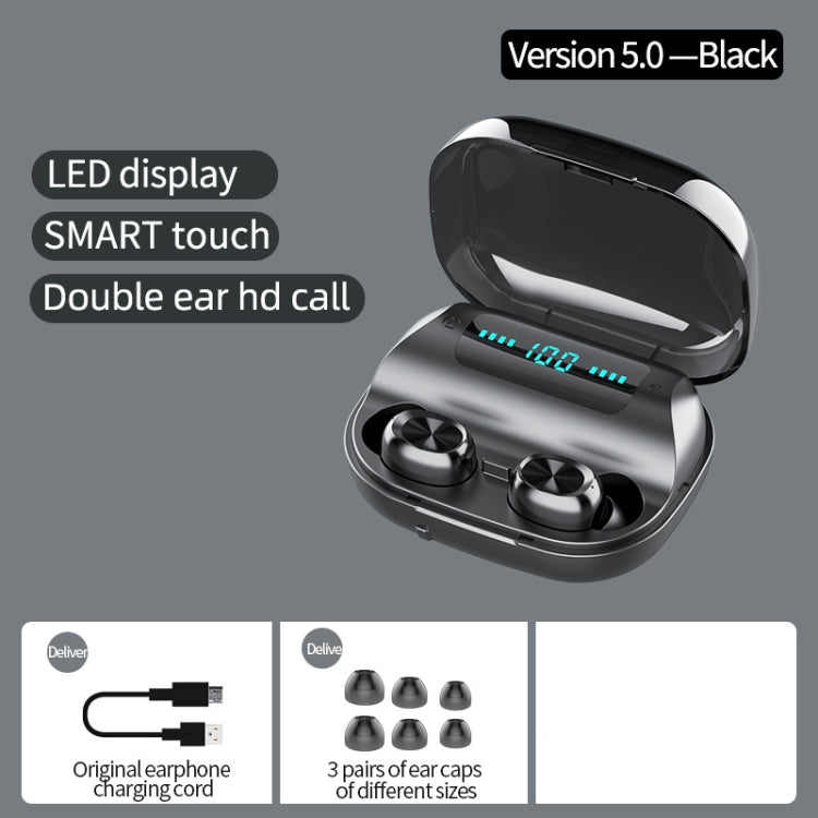 263 TWS CVC8.0 Noise Cancelling Bluetooth Earphone with Charging Box, Support Touch & Three-screen LED Battery Display & Phone Holder & Power Bank & HD Call & Voice Assistant(Black)