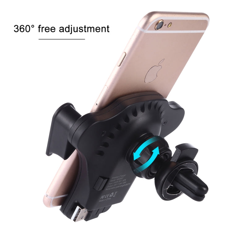 1803WC 10W Wireless Smart Car Charger Mobile Phone Holder with Retractable Micro USB Cable, Length: 85cm(Black)