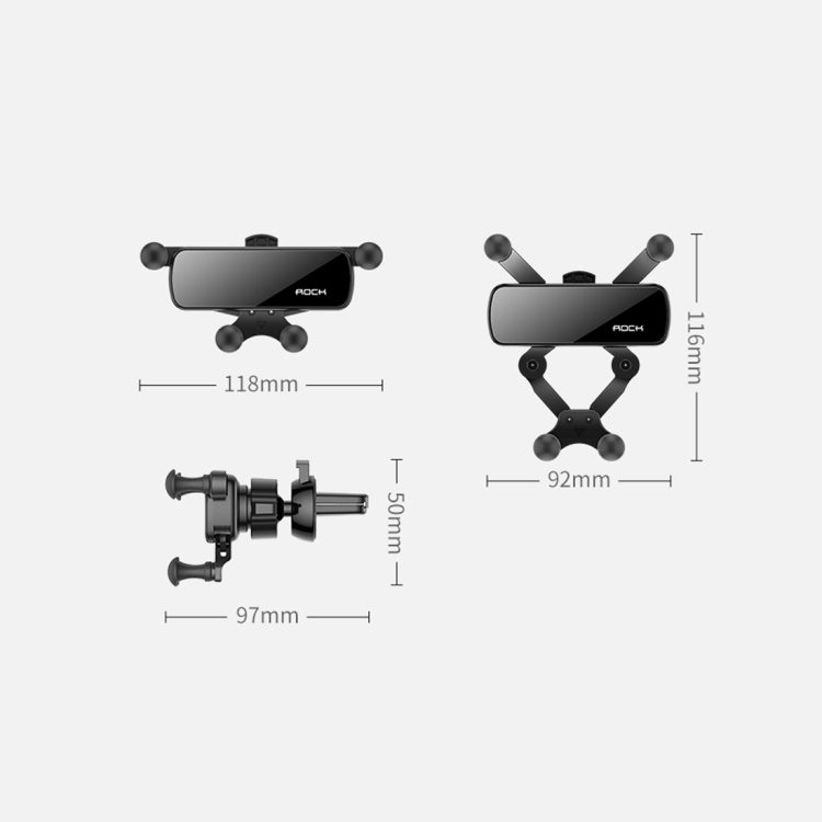 ROCK Car Air Outlet Gravity Mobile Phone Holder Bracket, Hidden Mirror Version (Black)