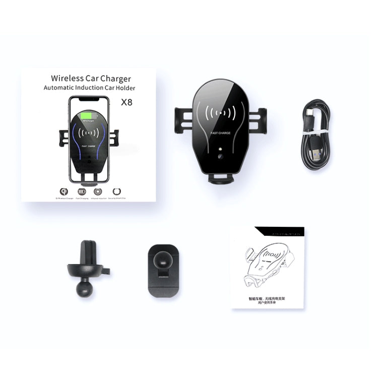 X8 QI Standard Vehicle Wireless Fast Charging Charger Infrared Intelligent Induction Bracket