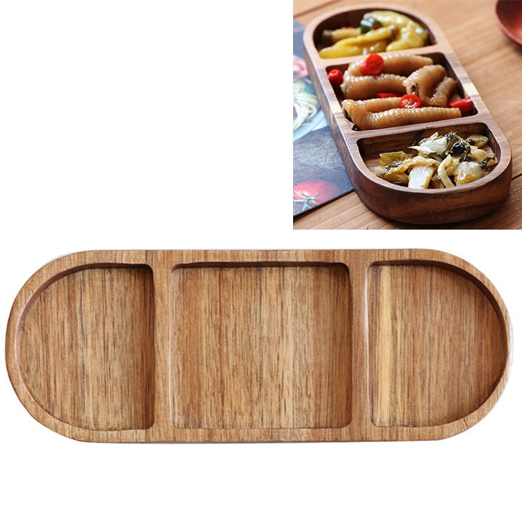 Creative Wooden Elliptic Triple Lattice Kitchen Seasoning Small Dish Dip Saucer (Wood)