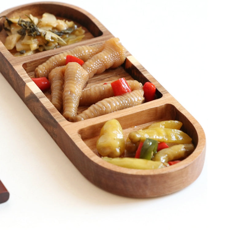 Creative Wooden Elliptic Triple Lattice Kitchen Seasoning Small Dish Dip Saucer (Wood)