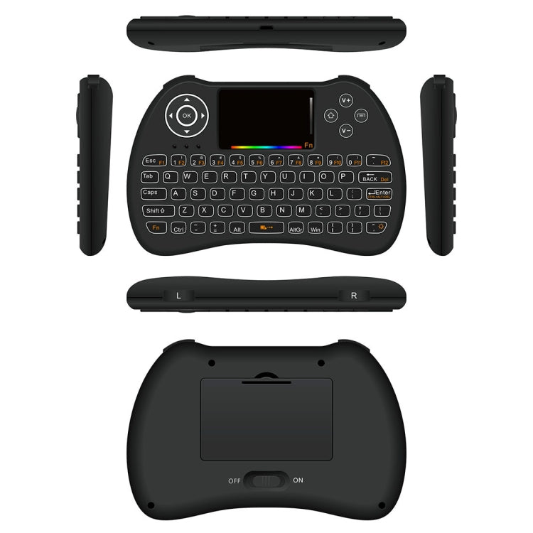 H9 2.4GHz Mini Wireless Air Mouse QWERTY Keyboard with Colorful Backlight & Touchpad for PC, TV(Black)