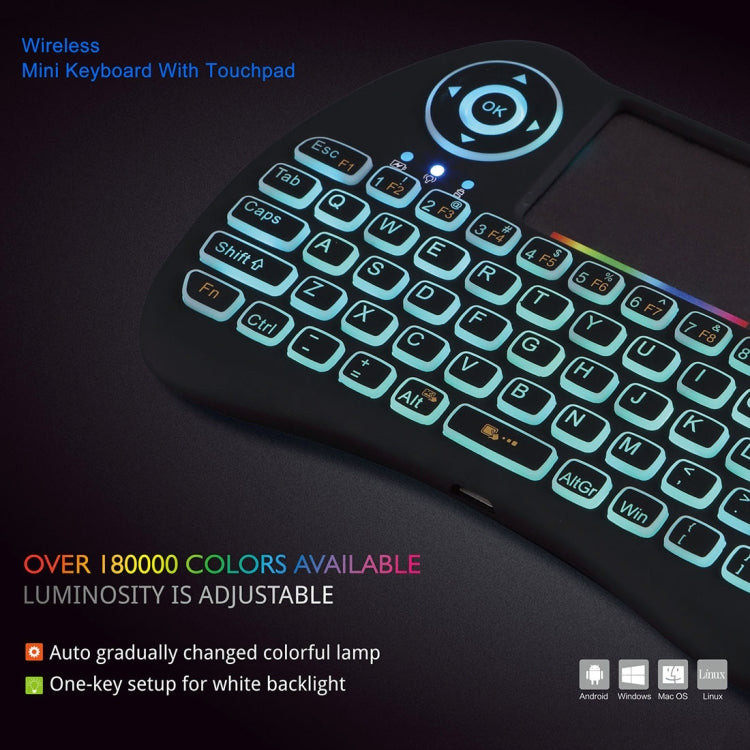 H9 2.4GHz Mini Wireless Air Mouse QWERTY Keyboard with Colorful Backlight & Touchpad for PC, TV(Black)