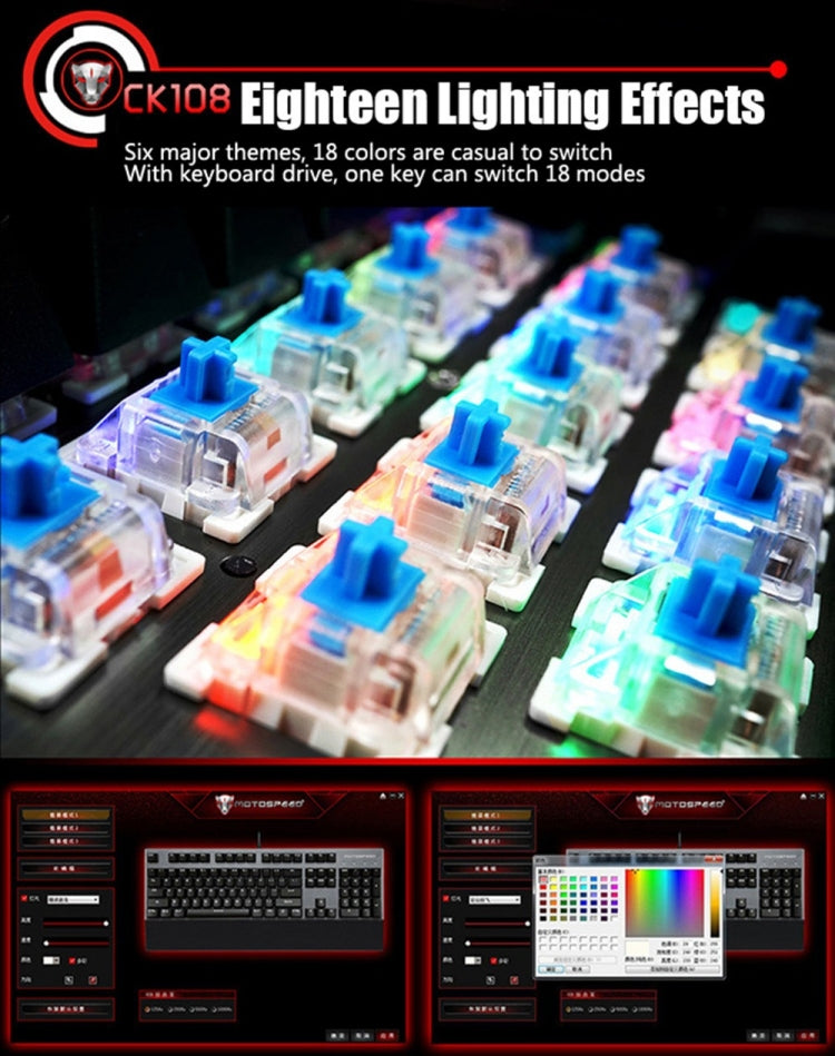 MOTOSPEED CK108 Mechanical Keyboard USB Wired Gaming Keyboard with 18 Backlight Mode,Blue Switch