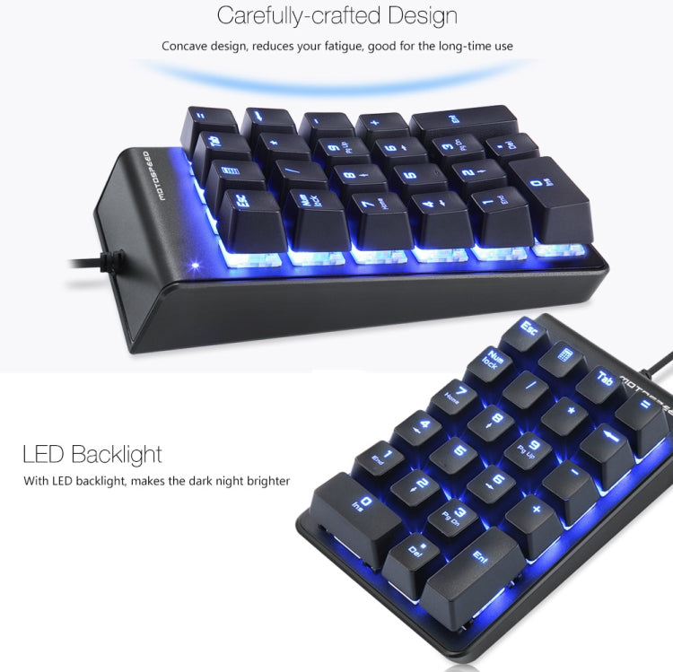 MOTOSPEED K22 Mechanical Numeric Keypad Wired 22 Keys Mini Backlight Keyboard Extended Layout