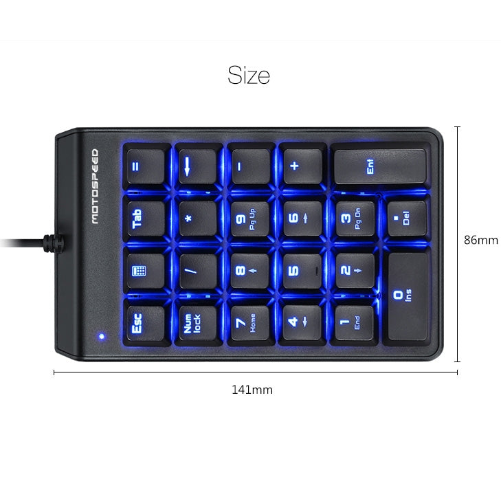 MOTOSPEED K22 Mechanical Numeric Keypad Wired 22 Keys Mini Backlight Keyboard Extended Layout