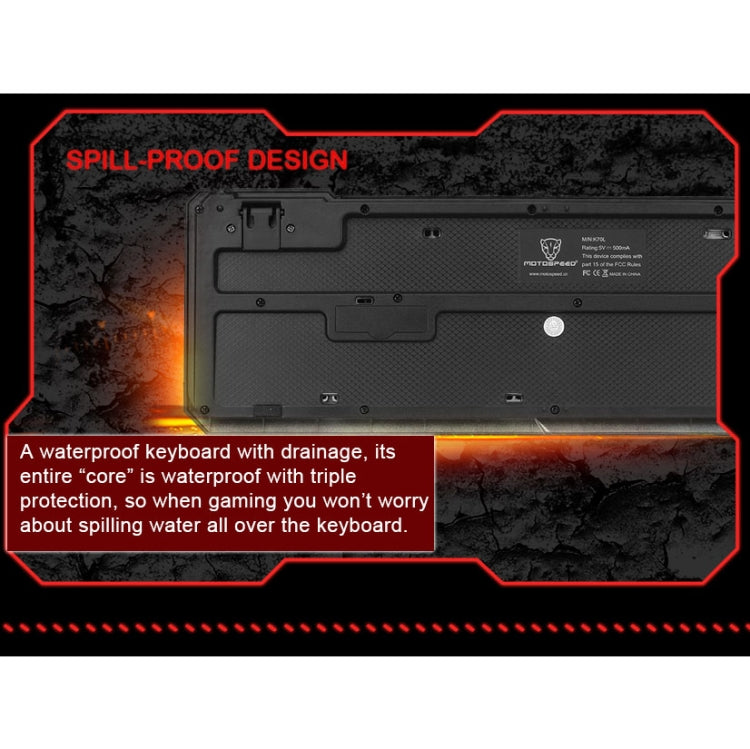 MOTOSPEED K70L Gaming Keyboard USB Wired 7 Color Backlight Ergonomic Design 104 Keys