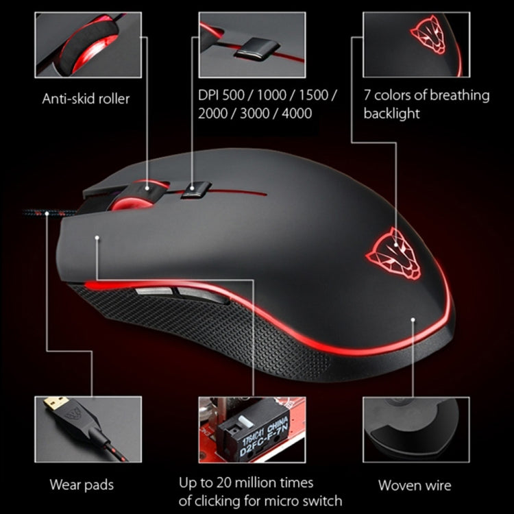 MOTOSPEED V40 USB Wired Gaming Mouse 6 Button Optical RGB LED Lights Mouse 4000DPI