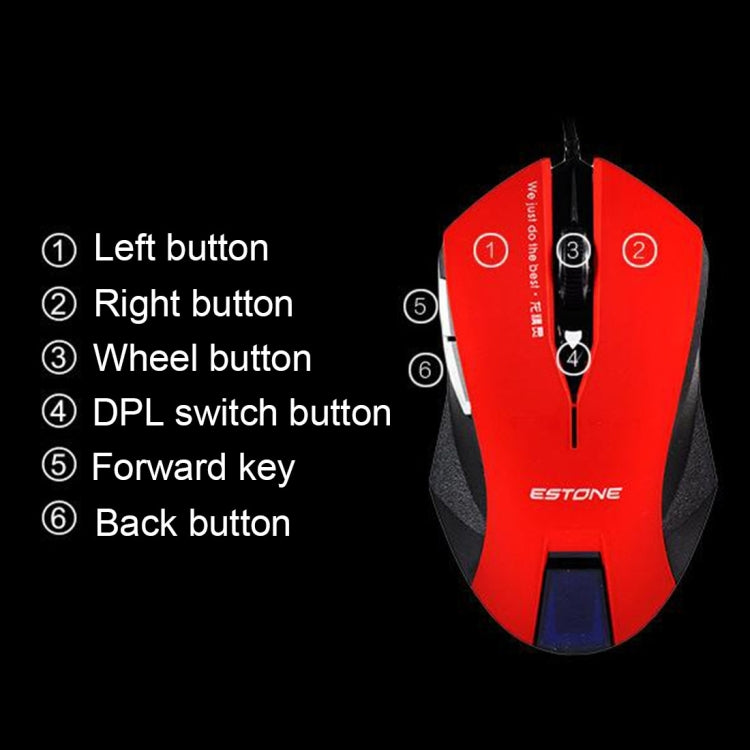 ESTONE E-8100 USB 6 Buttons 2400 DPI Wired Gaming Mouse for Computer PC Laptop