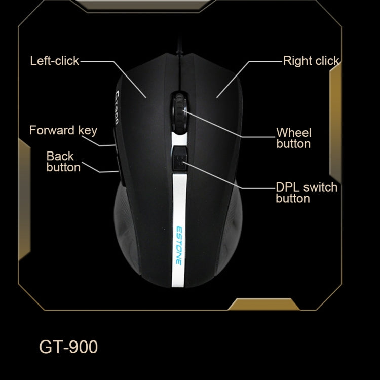 ESTONE GT-900 USB 6 Buttons 2400 DPI Wired Optical Gaming Mouse for Computer PC Laptop(Black)