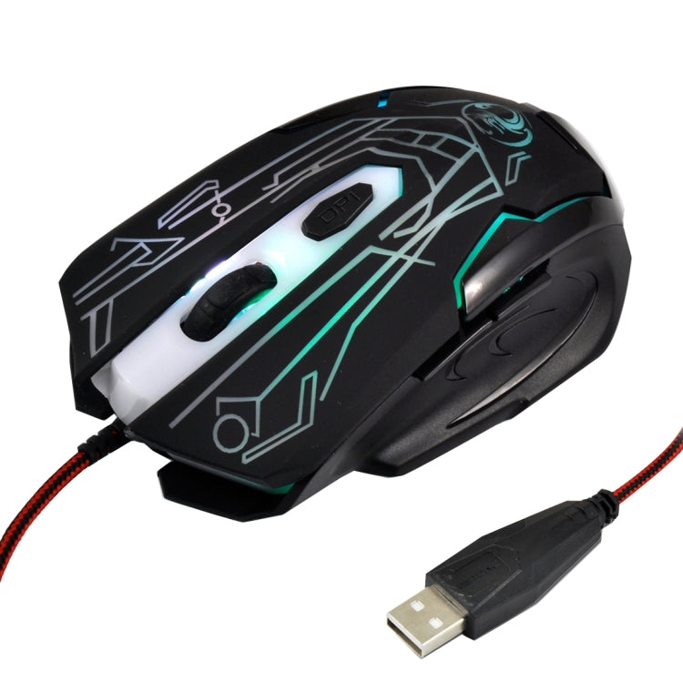 ESTONE X6 LED Colorful Light USB 6 Buttons 2400 DPI Wired Optical Gaming Mouse for Computer PC Laptop(Black)