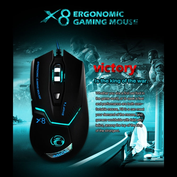 iMICE X8 LED Colorful Light USB 6 Buttons 3200 DPI Wired Optical Gaming Mouse for Computer PC Laptop(Black)